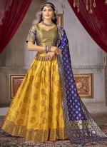 Jacquard Silk Yellow Wedding Wear Weaving Lehenga Choli